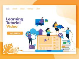 Landing page vector design of Learning tutorial video. Easy to edit and customize. Modern flat design concept of web page, website, homepage, mobile apps UI. character cartoon Illustration flat style.