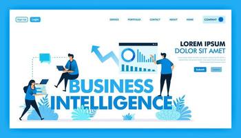 bi o business intelligence para facilitar a las empresas, los negocios y la industria tecnológica 4.0 con acceso a análisis de datos, planificador de estrategia, iot, inteligencia artificial. diseño de vector de ilustración plana.