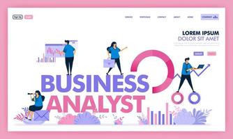 people analyze problem in business to get solution,business analysts job in industry 4.0, calculate and evaluate social problems to company profits in unicorn startup. Flat illustration vector design.