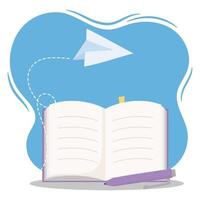 online education, open book and paper plane creativity image vector