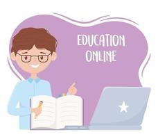 online education, teacher with notebook pencil and laptop vector