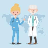 old man physician and nurse world staff medical, doctors and elderly people vector