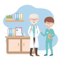 physician and male nurse professional medical, doctors and elderly people vector