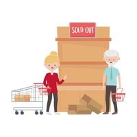 Old man and woman shopping with cart and basket vector design