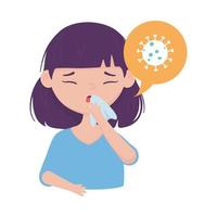 Woman with dry cough and covid 19 virus vector design