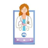 Mujer aislada médico y diseño vectorial de teléfono inteligente vector