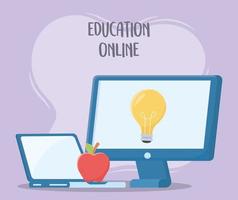 online education, computer laptop and apple creativity vector