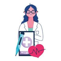 Mujer aislada médico y diseño vectorial de teléfono inteligente vector