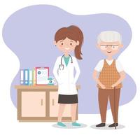 female physician and grandpa with medicine and vector