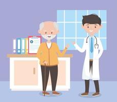 young physician and old man in room hospital, doctors and elderly people vector