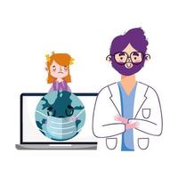 Man doctor world with mask woman and laptop vector design