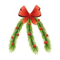 happy merry christmas pine leafs and red ribbon