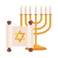 candelabro de hanukkah dorado con rollo de petchment vector