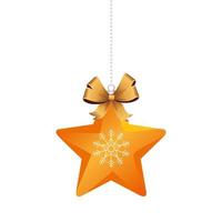 christmas golden star and ribbon bow hanging decoration icon vector