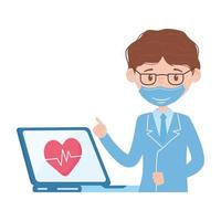 Isolated man doctor with mask and laptop vector design