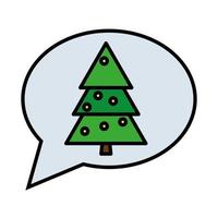 Feliz árbol de pino de Navidad feliz en la línea de burbujas de discurso y el icono de estilo de relleno vector