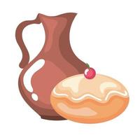 delicious jewish sweet donut with teapot vector