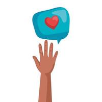 afro hand human up protesting with heart in speech bubble vector