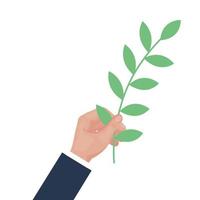 hand lifting branch with leafs plant icon vector