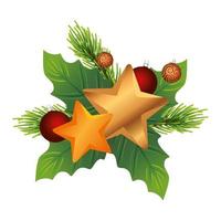 christmas decorative leafs with golden stars vector