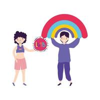 pride parade lgbt community, happy men with rainbow and label festival activity vector