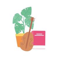 violín instrumento libro reloj y planta en maceta imagen vector