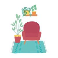 silla con plantas en macetas y alfombra decoración interior del hogar vector