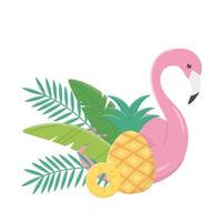 viajes de verano y vacaciones flotador flamenco piña follaje tropical vector