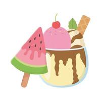 hello summer travel and vacation watermelon ice cream in sitck vector