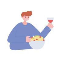 man eating and drinking alone because of social distancing restrictions, covid 19 pandemic vector