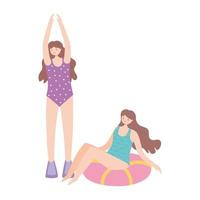 summer time beach vacation women resting on floating rubber rings vector