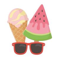 viajes de verano y vacaciones gafas de sol cono de helado vector