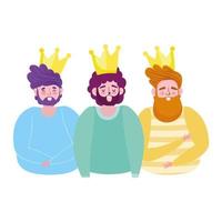 happy fathers day, bearded men with gold crowns decoration vector