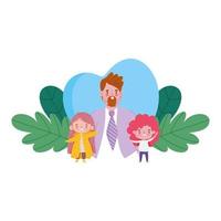 happy fathers day, elegant dad with little kids heart love vector