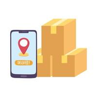 safe delivery at home during coronavirus  covid 19 , smartphone order cardboard boxes navigation pointer app vector