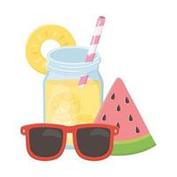 viajes de verano y vacaciones rebanada de sandía gafas de sol y jugo vector