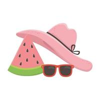 viajes de verano y vacaciones sombrero gafas de sol y rebanada de sandía vector