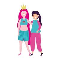 pride parade lgbt community, two women character with crown celebration vector