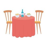 restaurant table with food and wine bottle cups isolated design icon white background vector