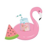 summer travel and vacation float flamingo juice watermelon vector