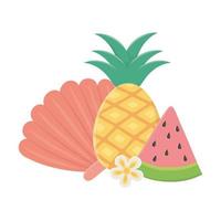 summer travel and vacation pineapple slice watermelon and shell vector