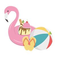 summer travel and vacation float flamingo flip flops beach ball ice cream vector