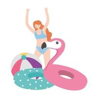 summer time happy woman with floats and ball vacation tourism vector