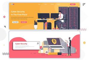 Cyber security landing pages set. vector