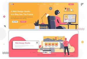 Web design studio landing pages set. vector