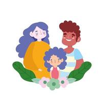 mother father and daughter relationship flowers, family day vector