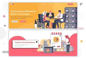 Cryptocurrency mining landing pages set. vector