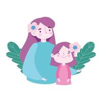 mother and daughter characters cartoon, family day vector