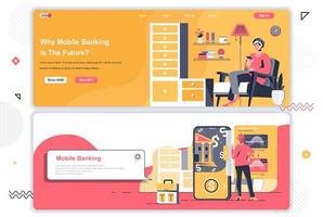 Mobile banking landing pages set. vector