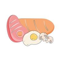 Carne pan huevo y setas nutrición fresca alimentos saludables diseño de icono aislado vector